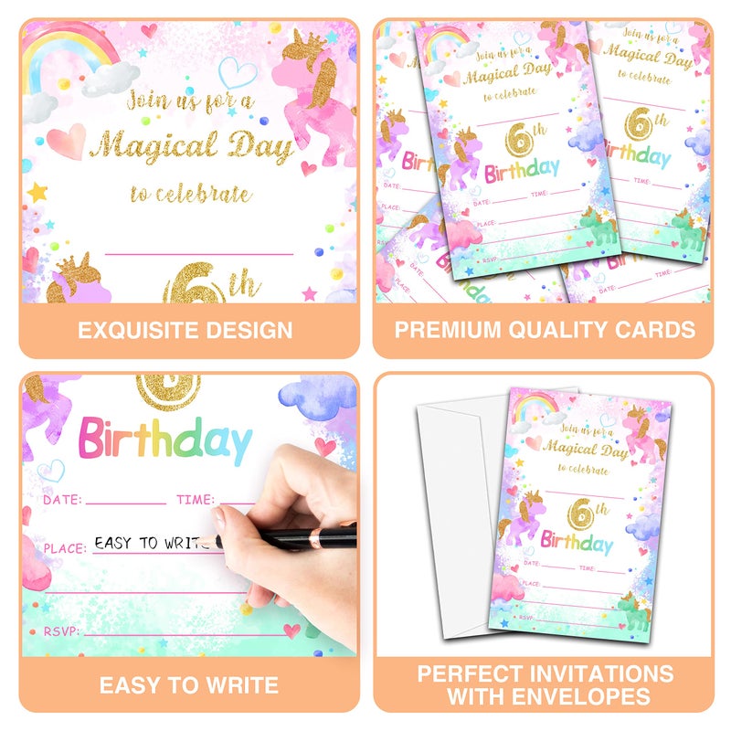 YQV 6th Birthday Party Invitations  20-Count Magical Day Birthday Party Invites With Envelopes-HBYQK-B11 - Image 3